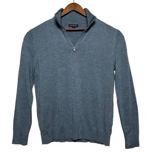 Banana Republic Mens 100% Merino Wool Quarter Zip Pullover Sweater Blue Large